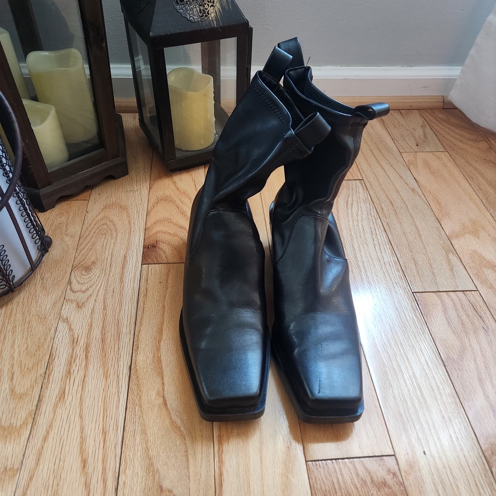 Zara Black Square-Toe Women's Boots